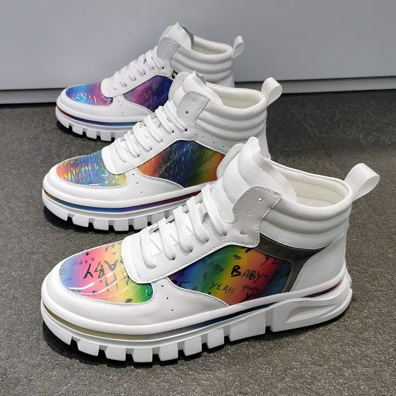 

ERRFC New Arrival Luxury Mens White Casual Comfort Shoes High Top Retro Leisure Colorful Spring Platform Zapatos Size 38-43