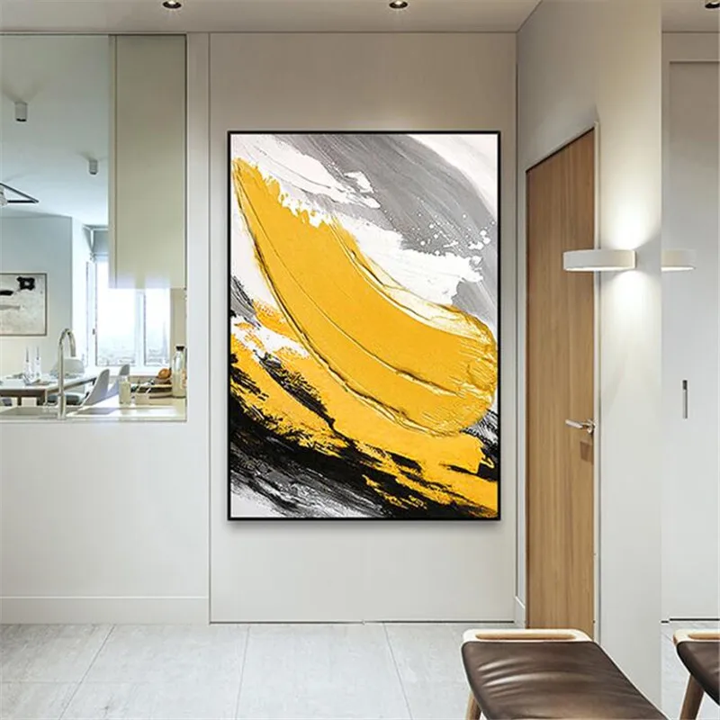 Минималистичная черно-желтая абстрактная живопись маслом на холсте плакаты и принты настенные художественные картины для гостиной скандинавский Декор