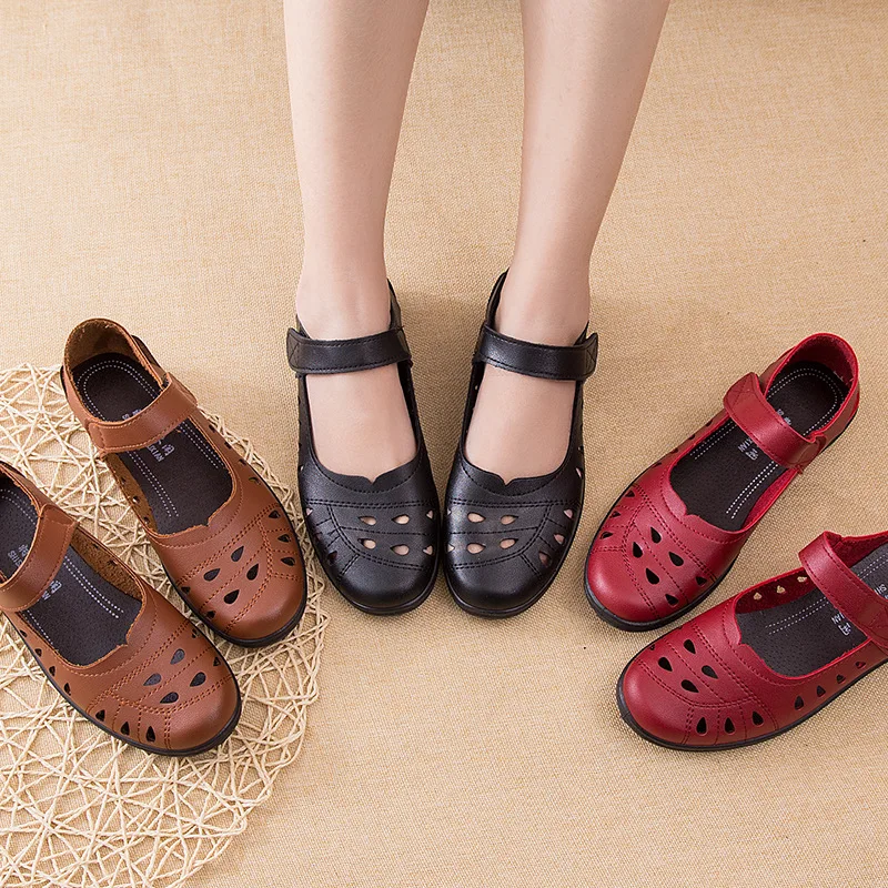 

New Fashion Genuine Leather Shoes Woman Breathable Women Flats Fashion Cut-outs Flat Shoes Women Cow Split Tenis Moccasins