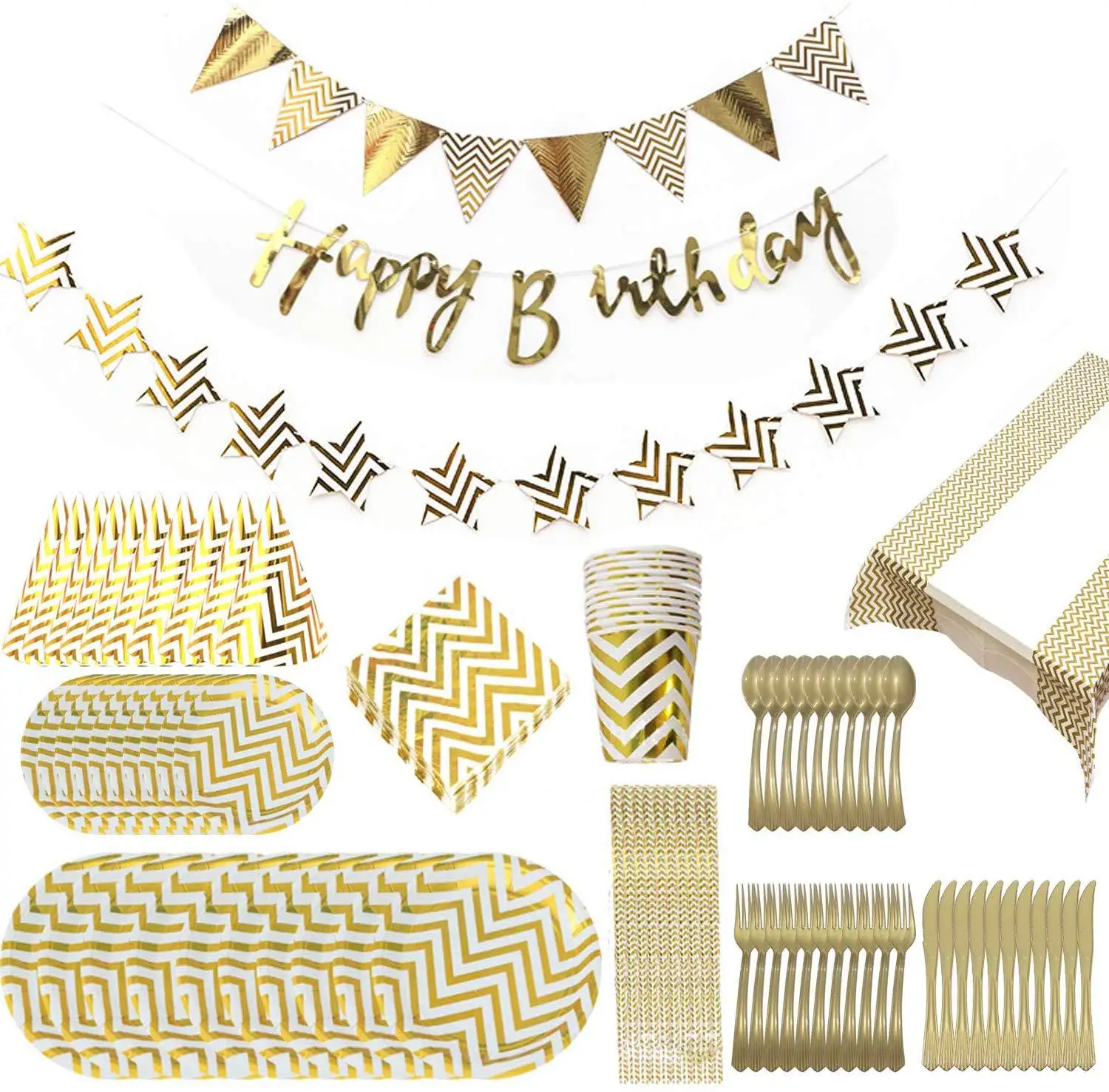 

Birthday Kid Party Favor Gold Silver Foil Paper Plate Cup Garland Banner Napkins Party Decoration Disposable Tableware Supplies