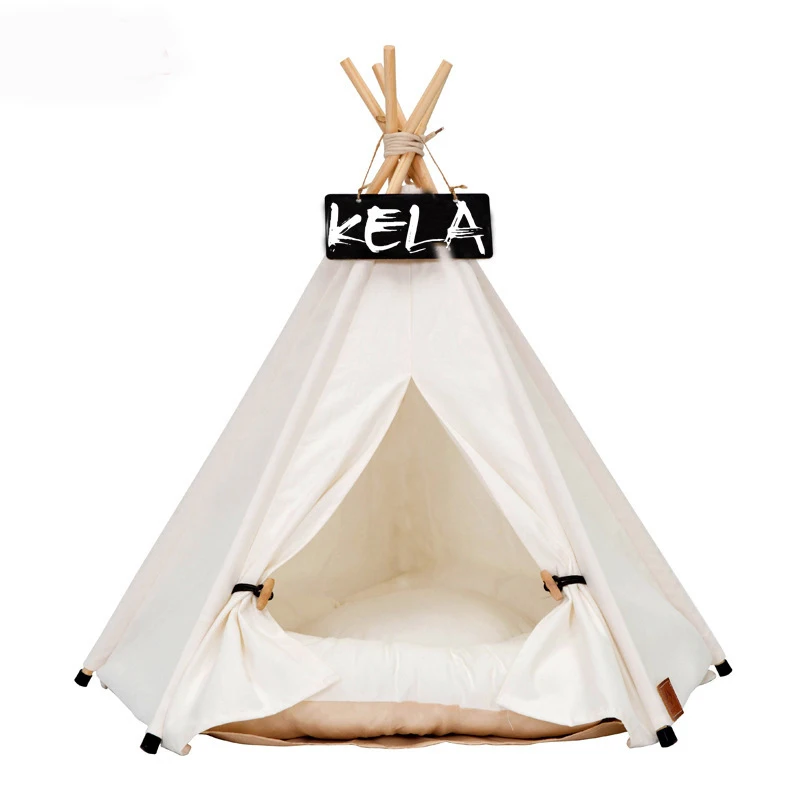 

Pet Tent House Portable Cat Dog Bed Washable Teepee With Thick Cushion Indoor Outdoor Kennels Tent House for Dogs Cats