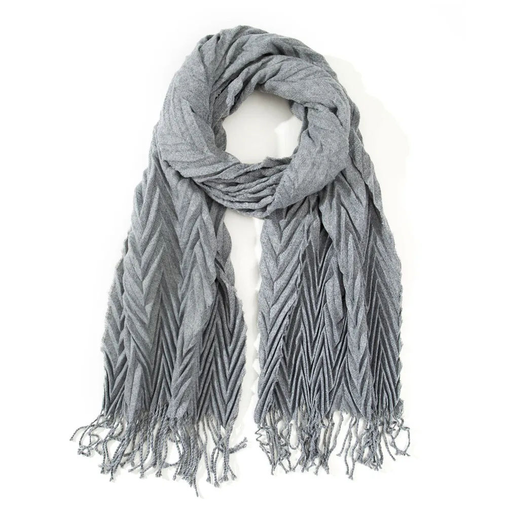 

Женский однотонный шарф, саржевый шарф со складками и кисточками, теплые зимние шарфы, шали, Женский тканый шарф, женские пледы с оборками