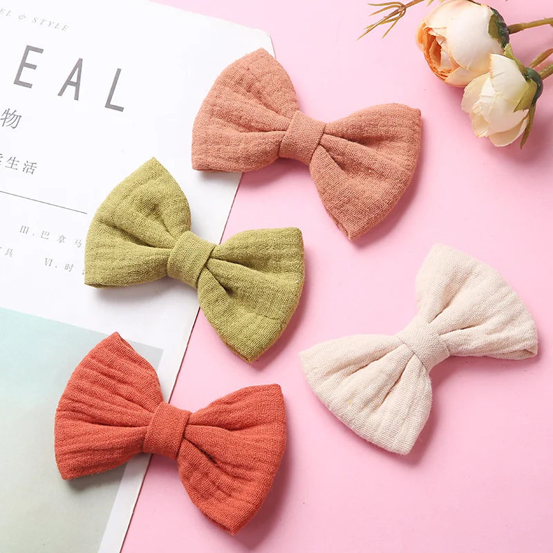 

Baby Bows Hair Clips Muslin Girls Hairpins Hairclip For Kids Cotton Linen Barrette Infant Princess Side Pin Beach Accessories