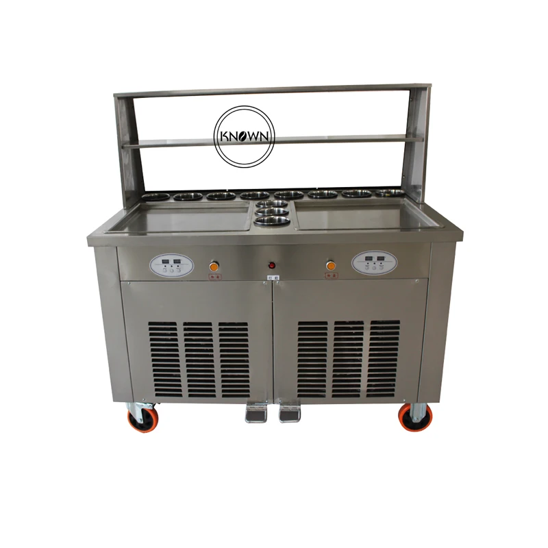 

2 cold plate with 11 cooling tank Thailand fried ice cream roll maker machine