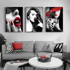Современный минималистичный скандинавский черно-белый художественный персонаж красные губы сексуальная красота крыльцо коридор гостиная домашняя фоновая стена