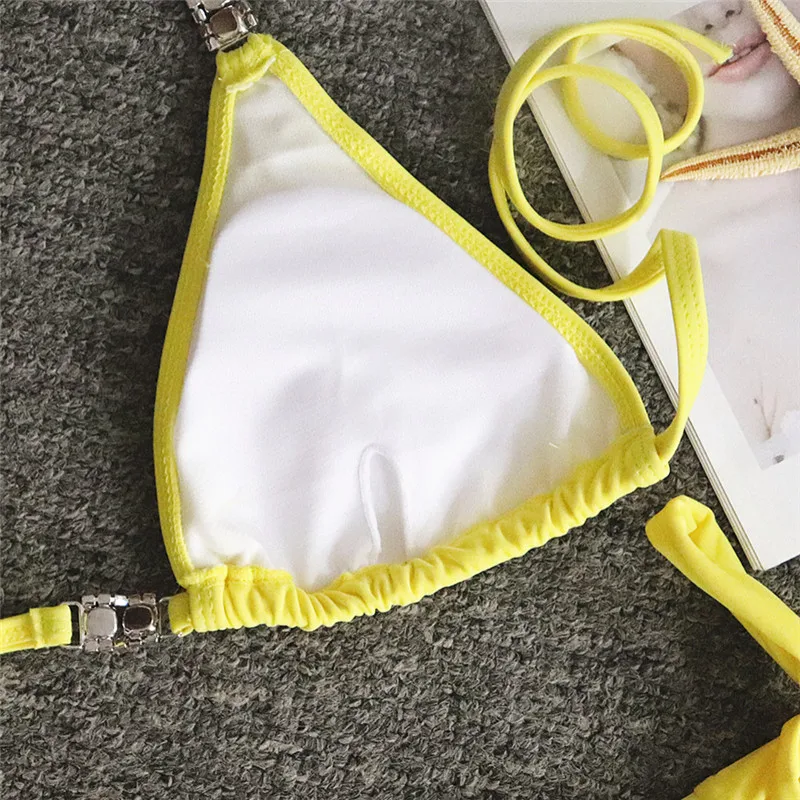 Sexy bandage bikini Jewelry swimwear women Triangle swimsuit female Push up bathing suit Halter top high cut biquini new