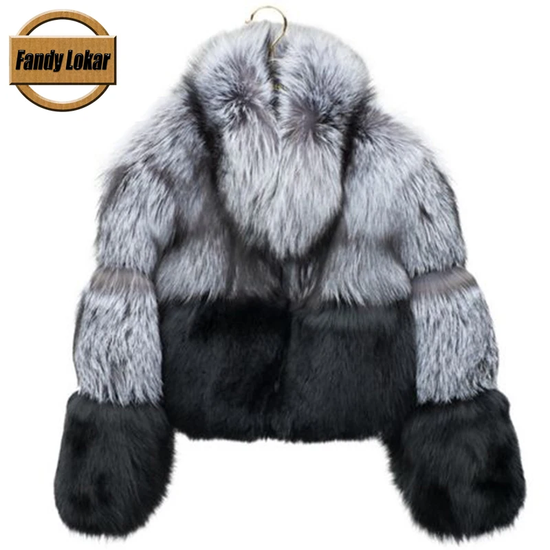 Женское пальто с мехом лисы fandy lokar роскошное короткое воротником из натурального