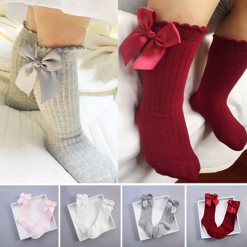 New Bow Winter Socks Baby Girls Kdis Newborn Socks Knee High Long Tube Socks Sokken Infant Girls Knee Socks High Quality
