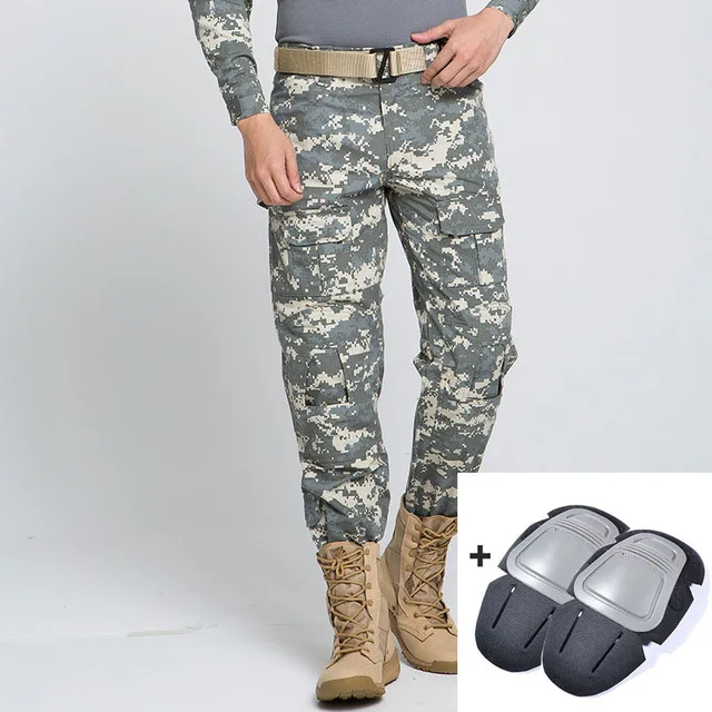 With knee pads Военные тактические брюки мужские камуфляжные Панталоны лягушка брюки карго наколенники рабочие брюки армейские охотники спецназ боевые брюки - Цвет: With knee pads