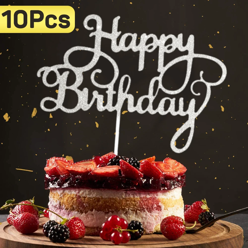 10 шт. украшения для торта на день рождения блестящий каллиграфический блеск