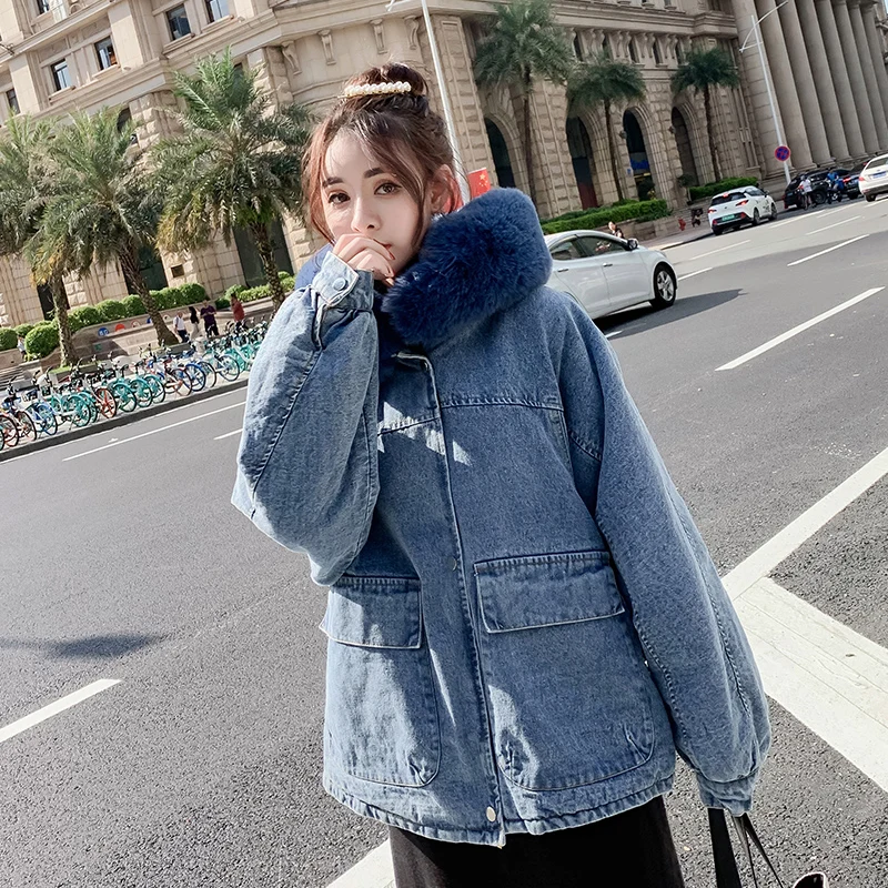 Винтажная зимняя утепленная джинсовая куртка оверсайз для женщин 2019 уличная