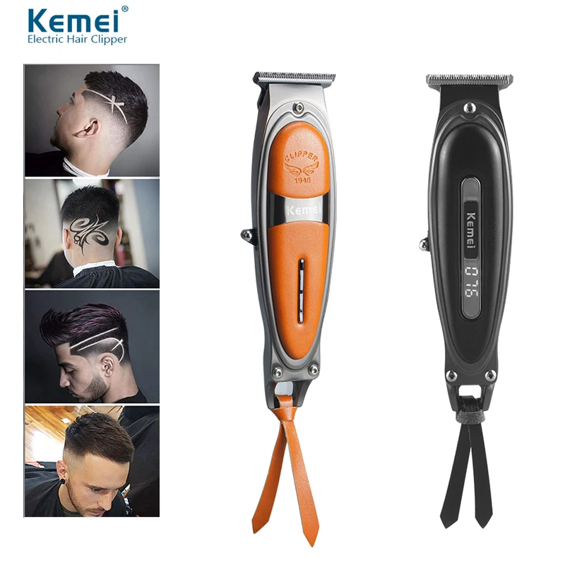 

Kemei KM-1946/KM-1945 Men's Hair Trimmer USB Leather Electric Hair Clipper With 4 Limit Comb Precision Trimming Machine Styler