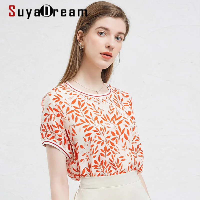 SuyaDream элегантная женская блузка 100% натуральный шелк креп красный принт с