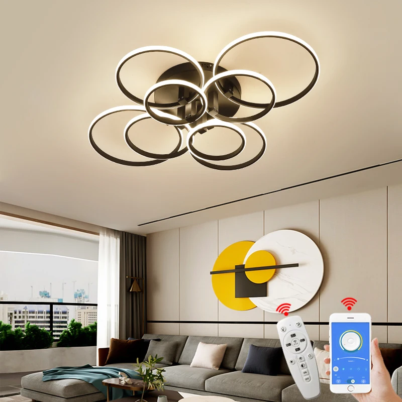 8/6/4 Circle Rings Modern Ceiling Lights led for living Room bedroom study room matte black/white Color Ceiling Lamp Fixture