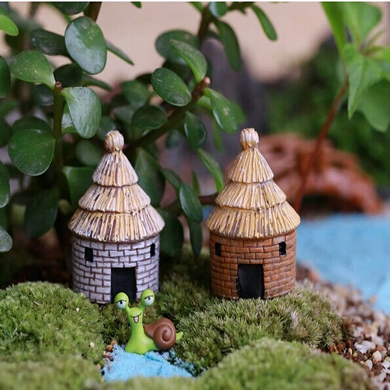 Thatched House Miniature Garden Craft Landscape Plant Flower Pot Bonsai Decor Fairy Ornament Small | Дом и сад