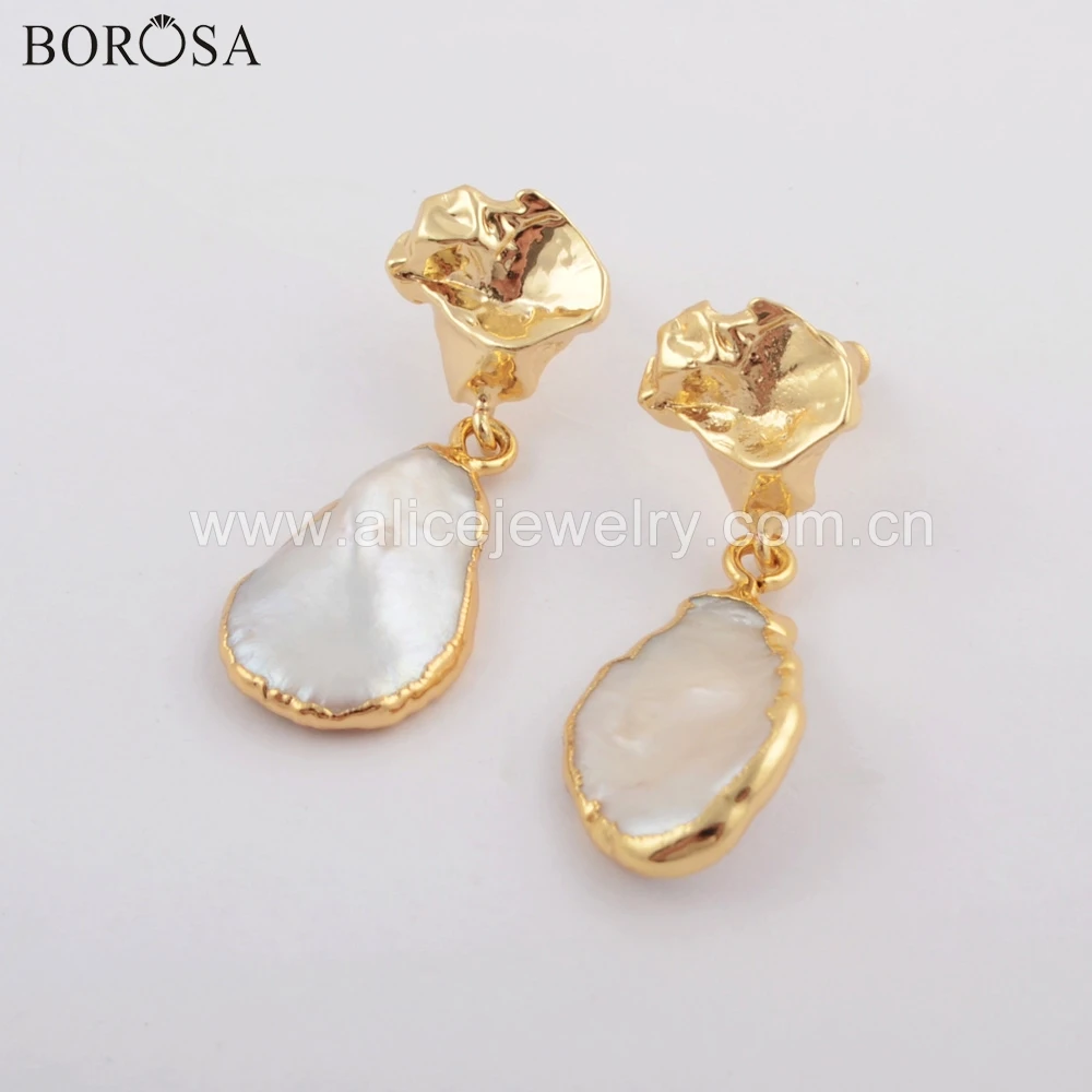BOROSA Dropship Gold Filled Freeform Natural Freshwater Pearl Drop Earrings Dangle Earring Jewelry for Gift G1780 | Украшения и