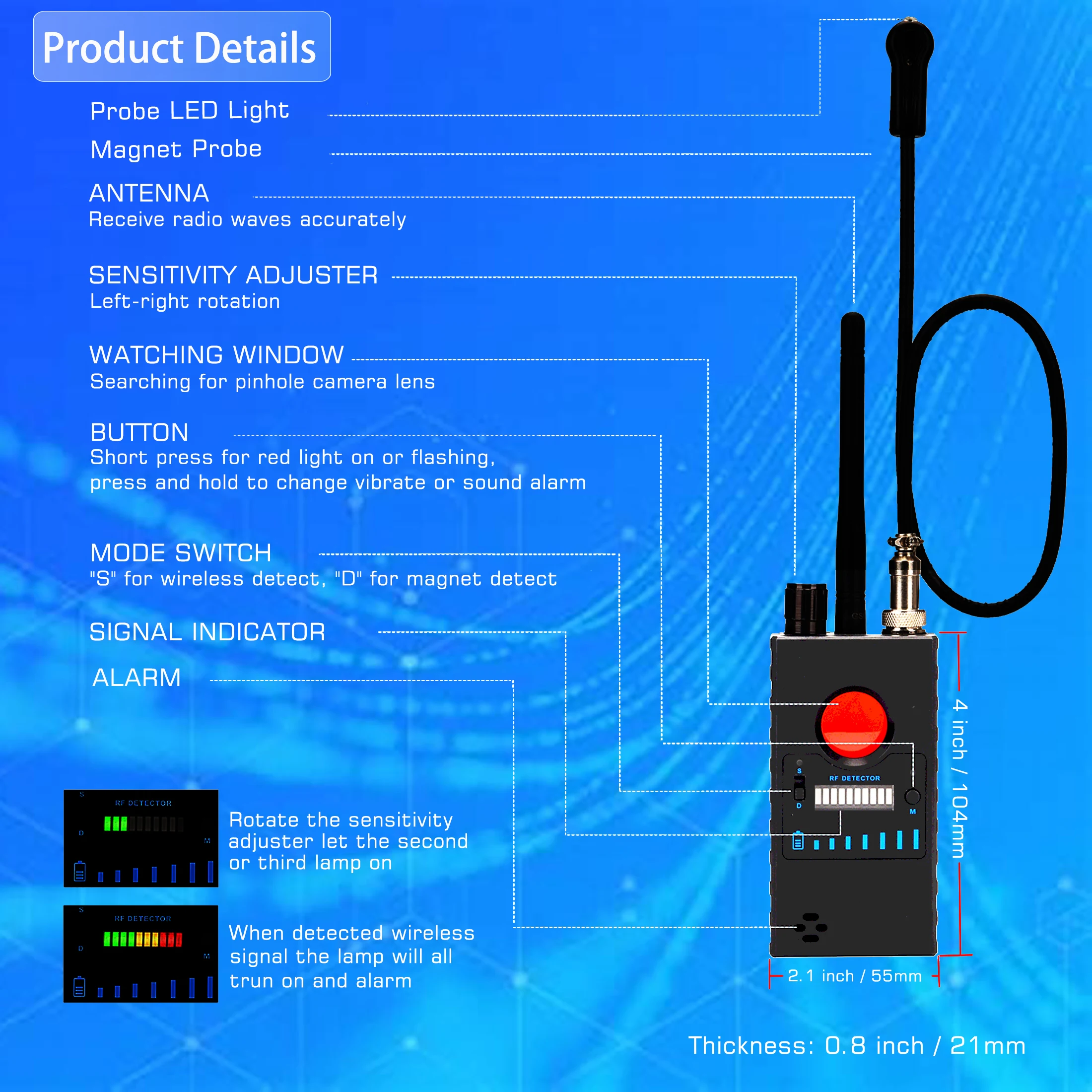 

Anti Spy Camera Bug RF Signal Detector, Wireless Camera GPS Tracker Higher Sensitivity GSM Device Finder Radio Scanner Laser Sca