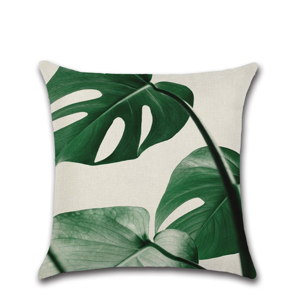 

Linen Pillow Case Tropical Plants Palm Leaf Green Leaves Cushion Covers Flower Cushion Cover Decorative