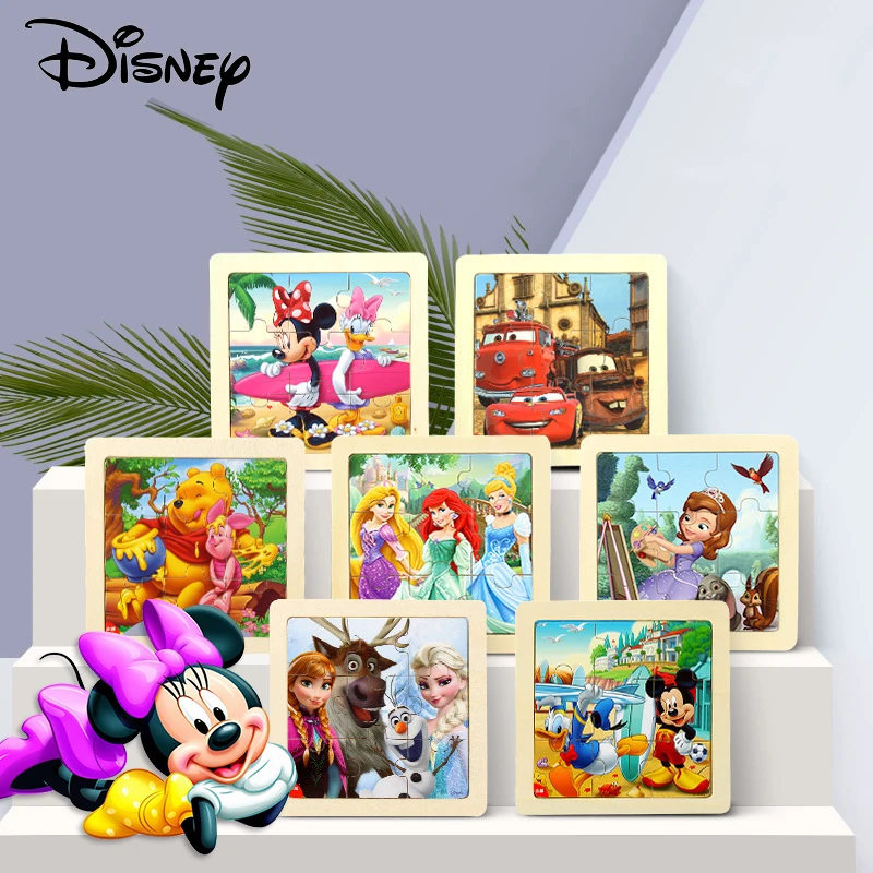 

Disney Children's Educational Toys Wooden 3D Puzzles Mickey Minnie Children's Tangram Baby Educational Learning Toys 9 Pieces