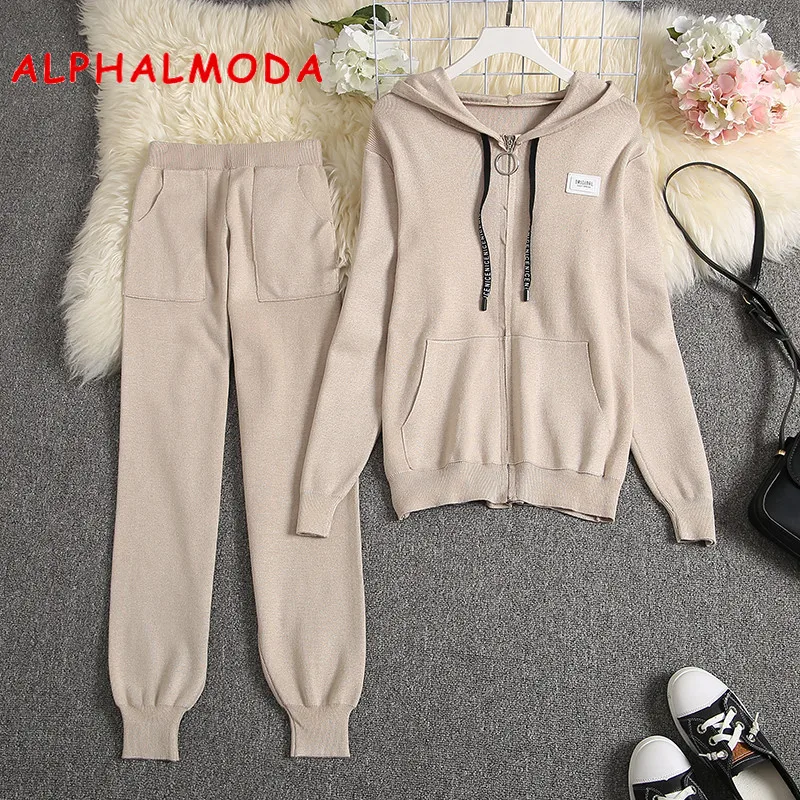ALPHALMODA новые зимние женские трикотажные спортивные костюмы свитер с капюшоном