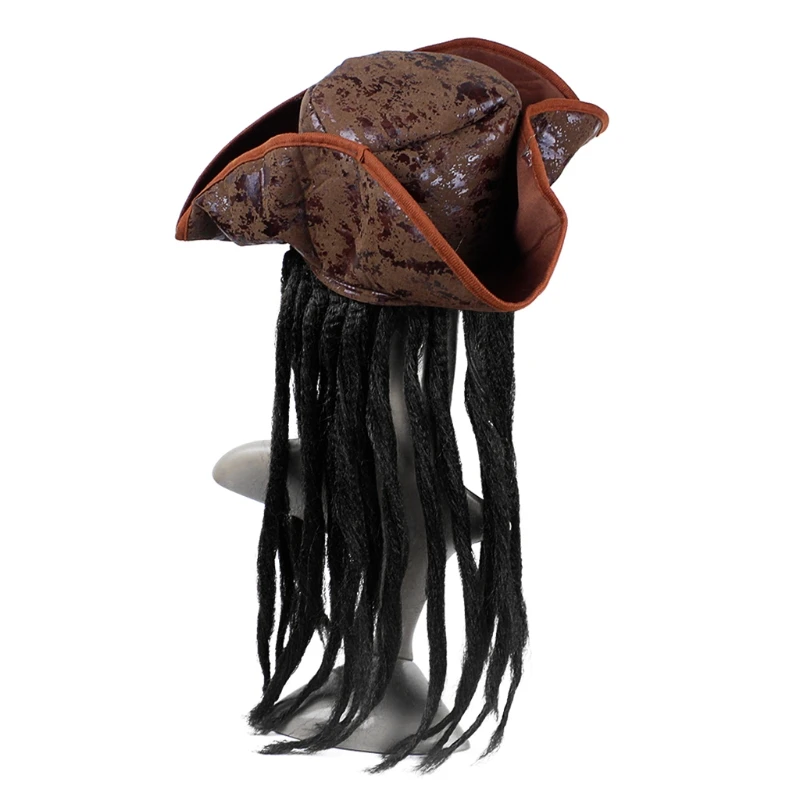 

Halloween Pirate Captain Hat Party Costume Headgear Braids Wig Cap Cosplay Props Decoration Accessories for Adult Women Men