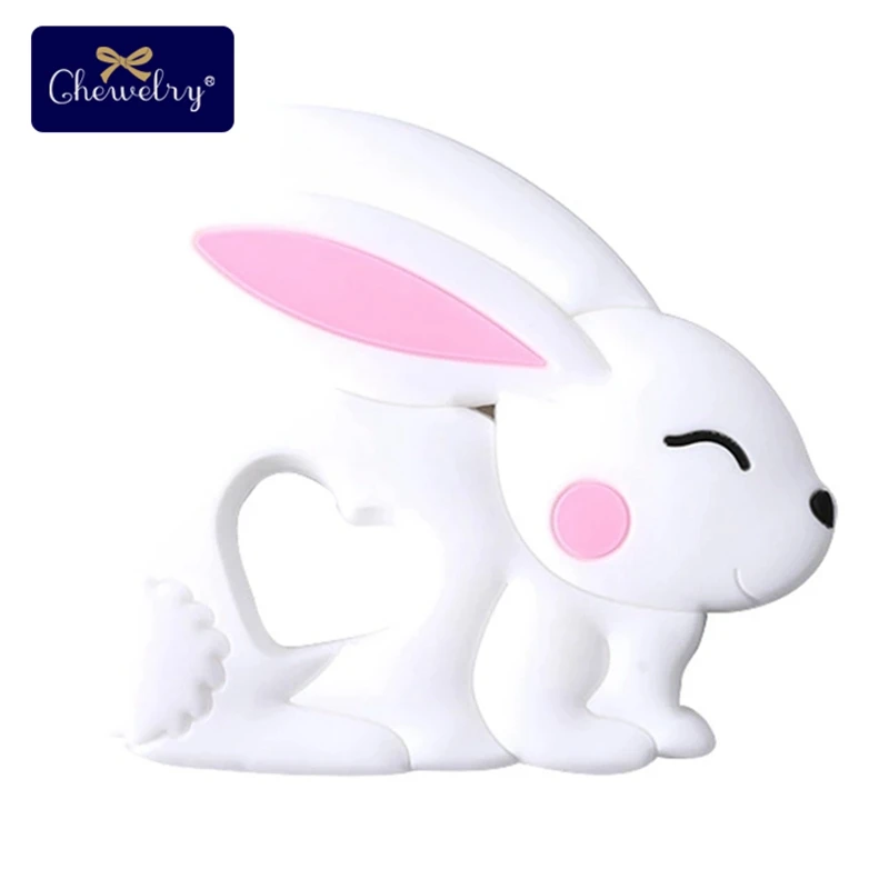 Rabbit White 1 шт., силиконовый Прорезыватель для зубов, собачка, миниатюрный стержень, подвеска для кормления, ожерелье, подвеска, пищевые силиконовые бусины, грызун, детские игрушки для укуса, bopobo - Цвет: Rabbit White