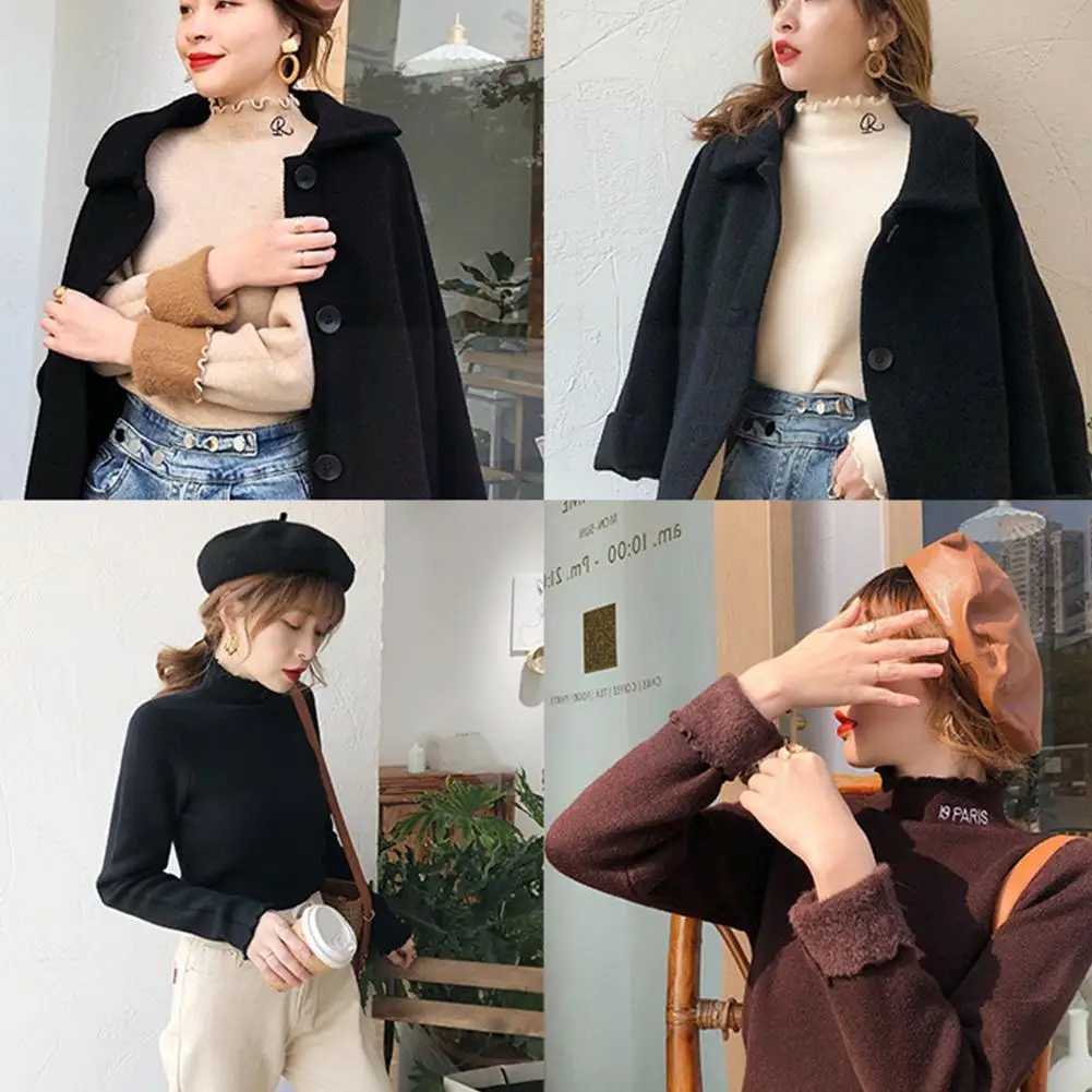

Korean Turtleneck Slim Knitted Pullovers Fashion Clothes Woman Sweater Warm Lined Fleece Winter Casual Base Shirt Knitwear A4q8