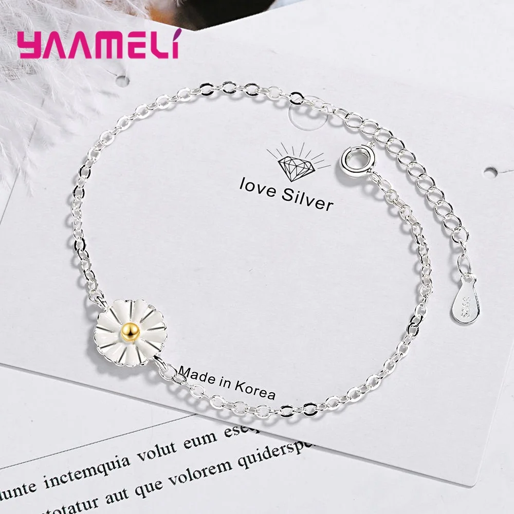 Женский браслет-цепочка с подвеской в виде подсолнуха золотого цвета Простые