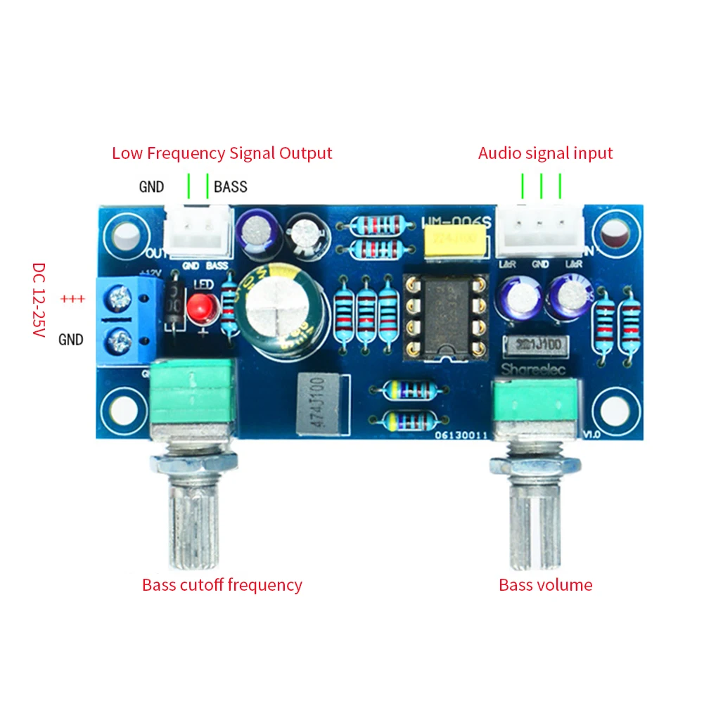 

DC 12-25V Low Pass NE5532 Single Power Audio PCB DIY Bass Subwoofer Amplifier Board Preamp Filter Accessories HIFI