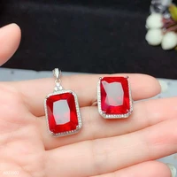 kjjeaxcmy boutique jewelry 925 sterling silver inlaid red corundum gemstone female pendant ring 2 piece set geometric support de