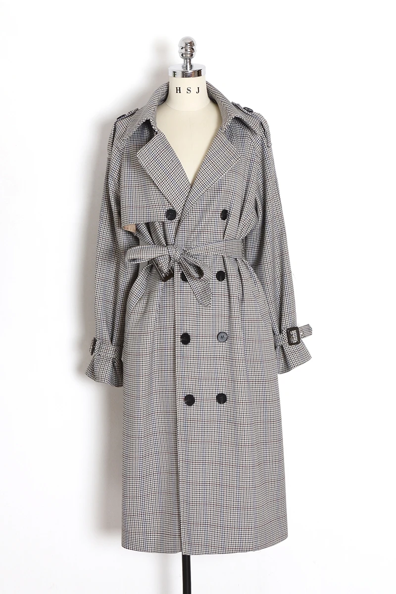 

Net red houndstooth plaid windbreaker jacket female spring and autumn Korean style mid-length popular double-breasted coat trend
