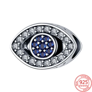 New 100%925 Sterling Silver for Women Jewelry Diamond-studded Blue Eye Beads Charm Fit Original Pandora Bracelet DIY Bangle Gift