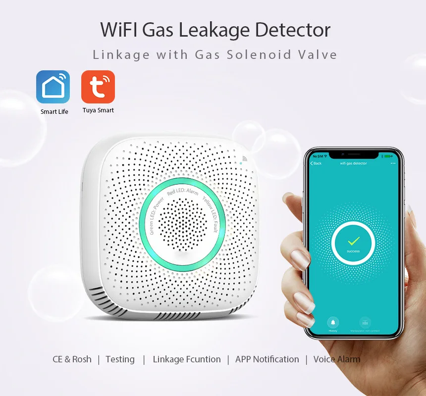 Датчик утечки газа Tuya с Wi Fi датчик пожарной безопасности сигнализацией