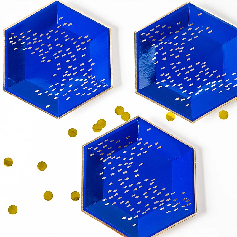 8 шт. Золотой фиол синий цвет одноразовая посуда декоративная бумага для
