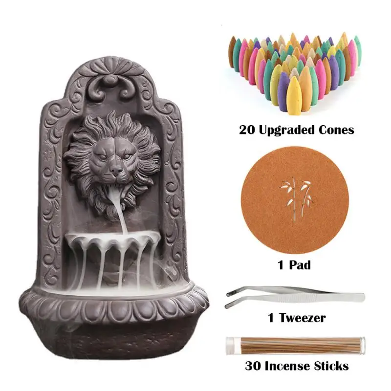 

Lion Head Backflow Incense Burner Ceramic Creative Cencer For Home Or Office Ornaments Smoke Waterfall Incense Stick Holder