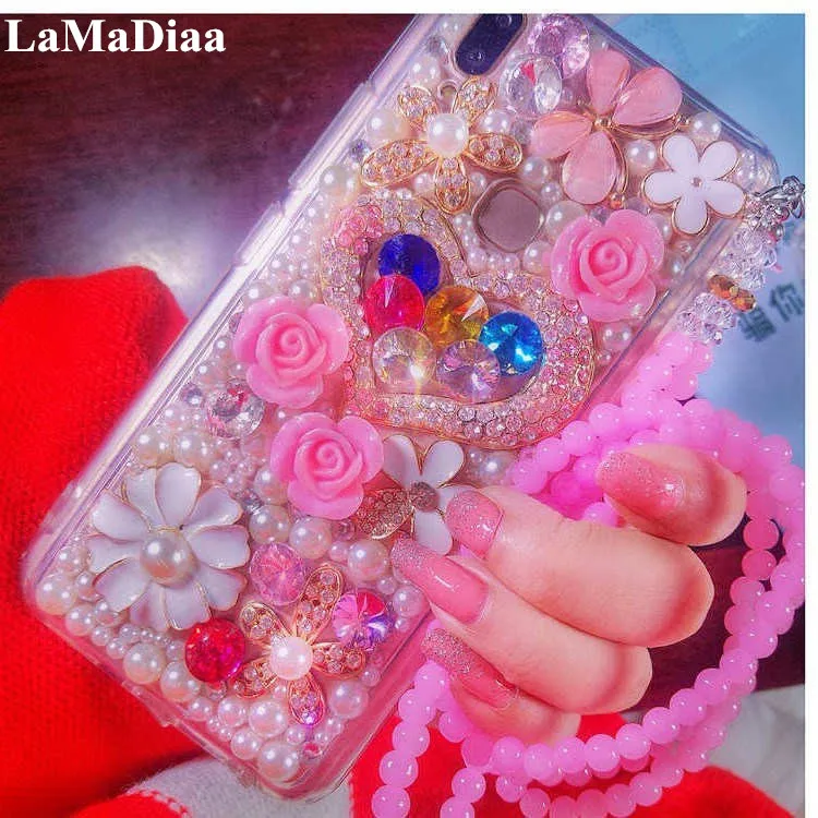 

For iphone X XS MAX XR Luxury Glitter Bling Diamond Flower Pearl Soft Cover Phone Case For IPhone 6 6S 7 8 Plus 11 12 13 Pro MAX