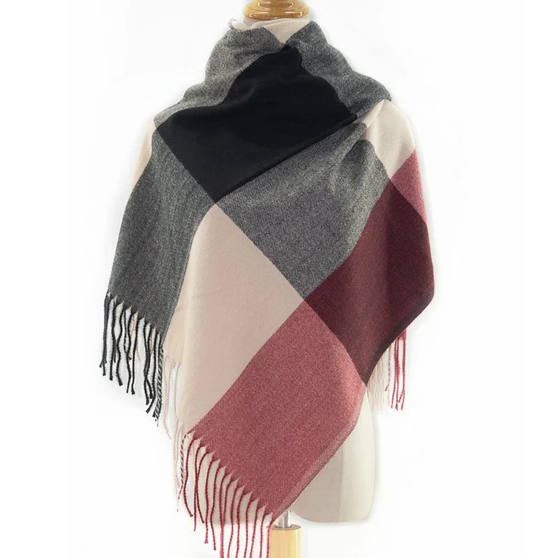 

Imitation Cashmere Scarf Autumn/winter Plaid Scarf Women's Fringe Warm Shawl with A Thick and Long Scarf