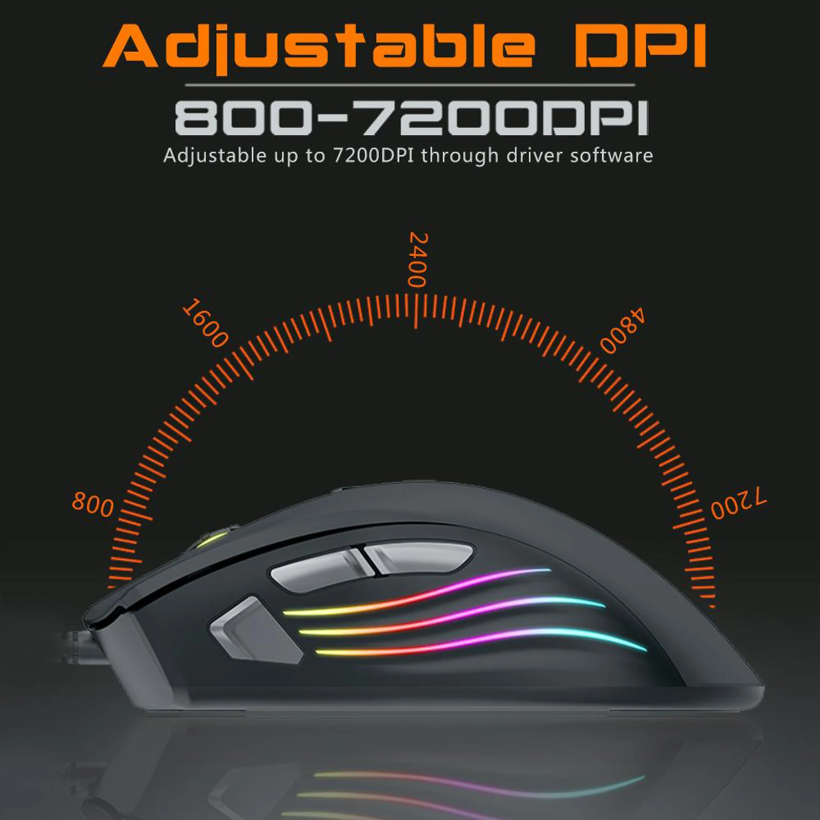 Игровая мышь (оптический сенсор (от 800 до 7200 DPI) RGB-подсветка 7 программируемых