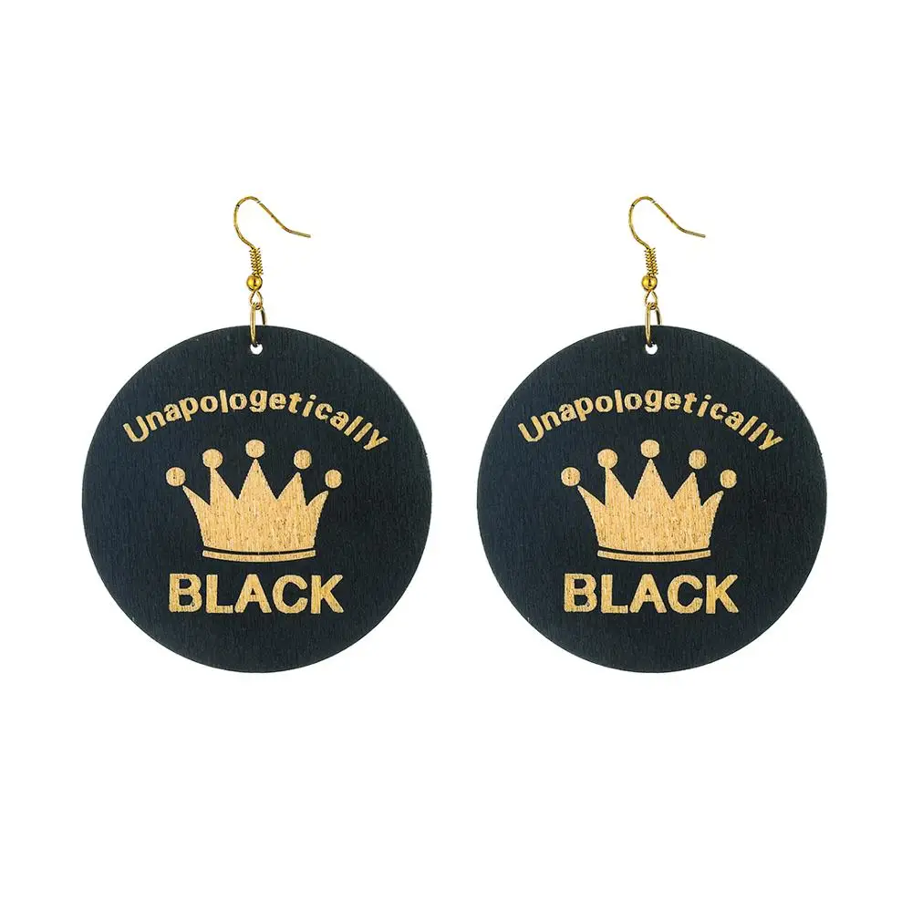 YULUCH Этническая личность женские черные круглые из натурального дерева с принтом