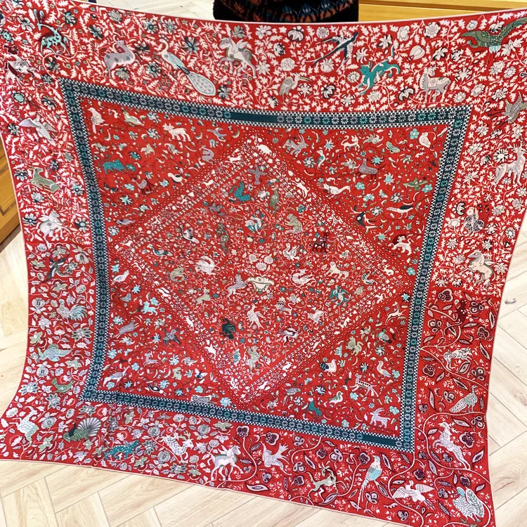 

Forest Printing 30% Silk 70% Cashmere Blended Hand Rolled Edges Pashmina Shawl 140*140cm Wrap Female 55''x55''