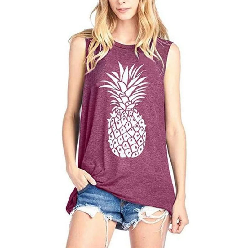 Женская футболка с принтом ананасов забавная свободная без рукавов туника жилет