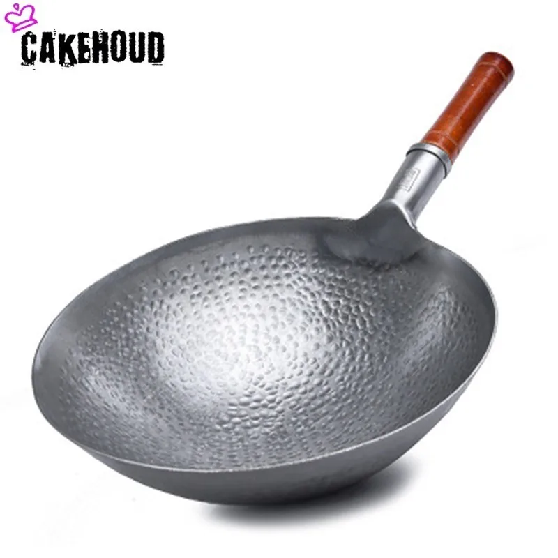 CAKEHOUD Высокое качество китайский железный горшок для дома традиционный ручной работы Железный вок без масла дыма без покрытия антипригарный вок посуда
