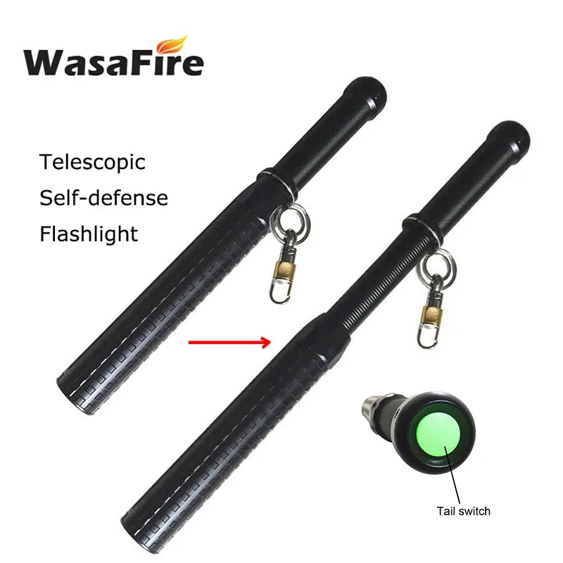 

WasaFire 800LM XPE-Q5 LED Telescoping Flashlight Zoom 3 Modes Tactical Self Defense Baton Torch Security Stick With Key-chain