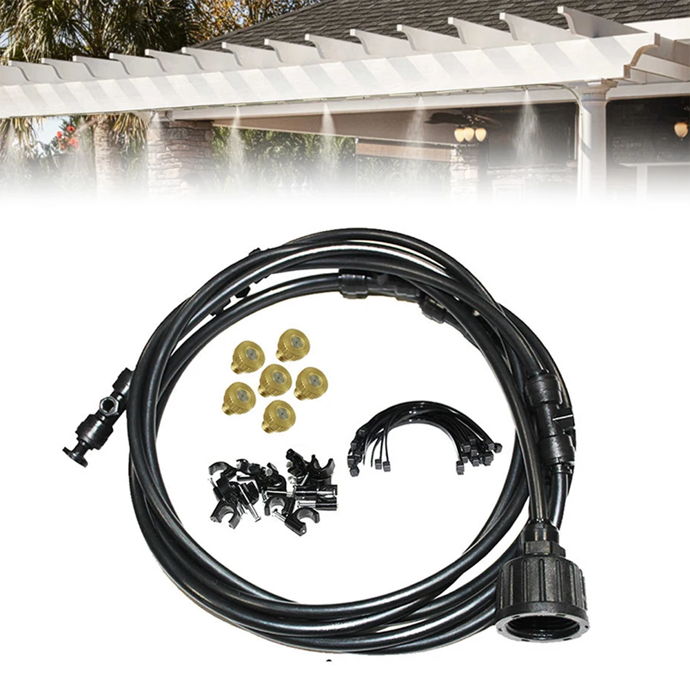 1 Set Fog Nozzles irrigation system Portable Misting Automatic Watering Garden hose Spray head with tee and connector Nozzle Kit | Дом и сад