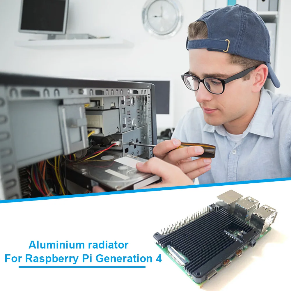 

Aluminum Alloy Heatsink 4B Built-in Radiator Raspberry Pi 4 Model B Expansion Board Only 7mm Thickness Cooler with M2.5 Holes
