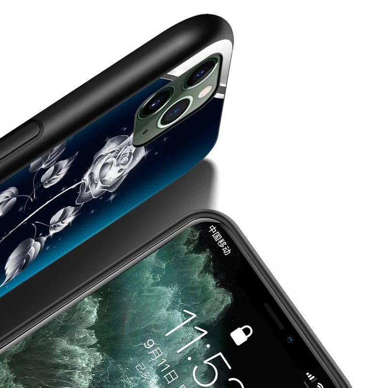 

Luxury Pink Rose Flower For Apple iPhone 12 Mini 11 XS Pro Max XR X 8 7 6 6S Plus 5 5S SE 2020 Black Phone Case