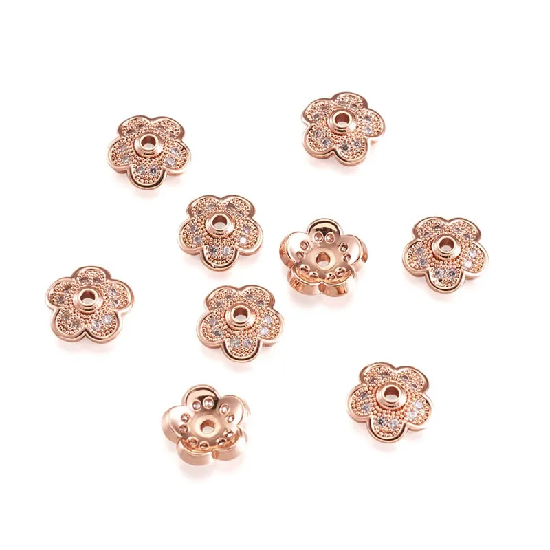 50pcs 9x9x3mm Brass Micro Pave Cubic Zirconia Bead Cap End Cap for Jewelry Making Hole: 1.5mm