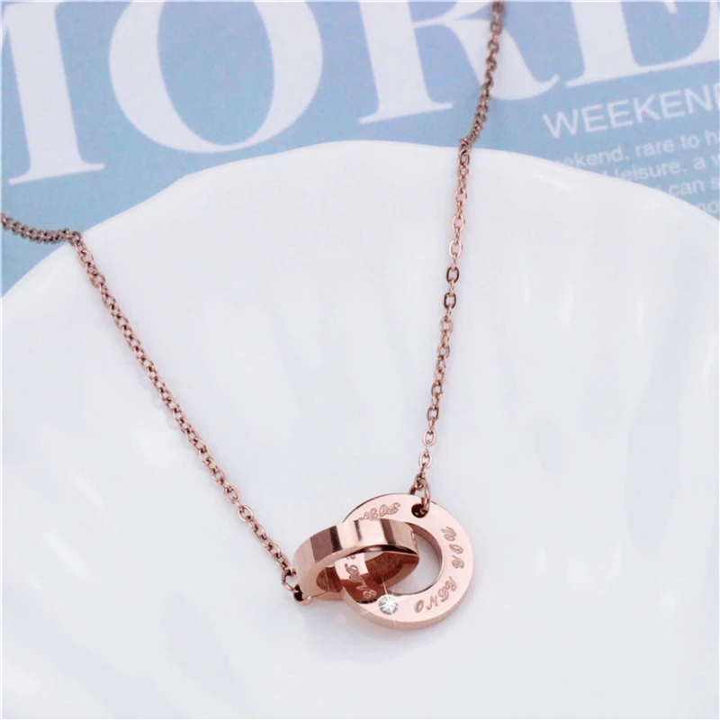 

Jewelry 2021 Trend 500mm Fashion Stainless Steel Inlay Zircon Necklace For Women Rose Gold European American Pendants YMS N205