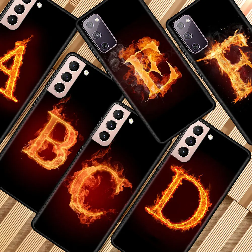 

Flame Fire Initial Letter A Z Black Cover for Samsung Galaxy Note 20 Ultra 10 Lite 5G 9 8 S21 Plus Phone Case Shell Coque