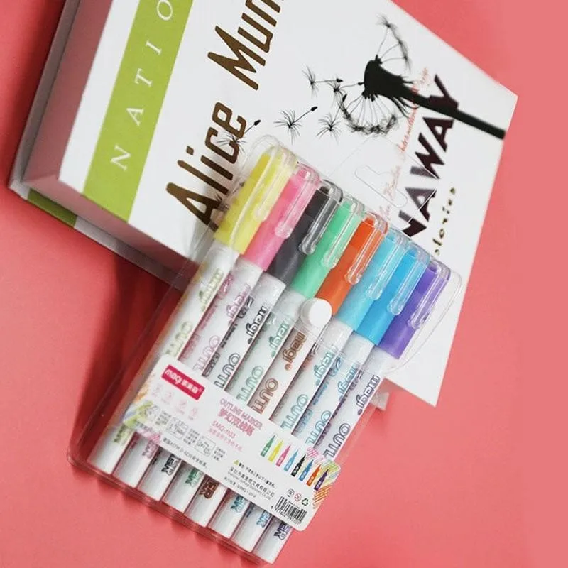 

Double-line Outline Pen Colorful Double Line Pen Highlighter Candy Note Pen Color Multicolor Hand Fluorescent Marker Studen N6I0